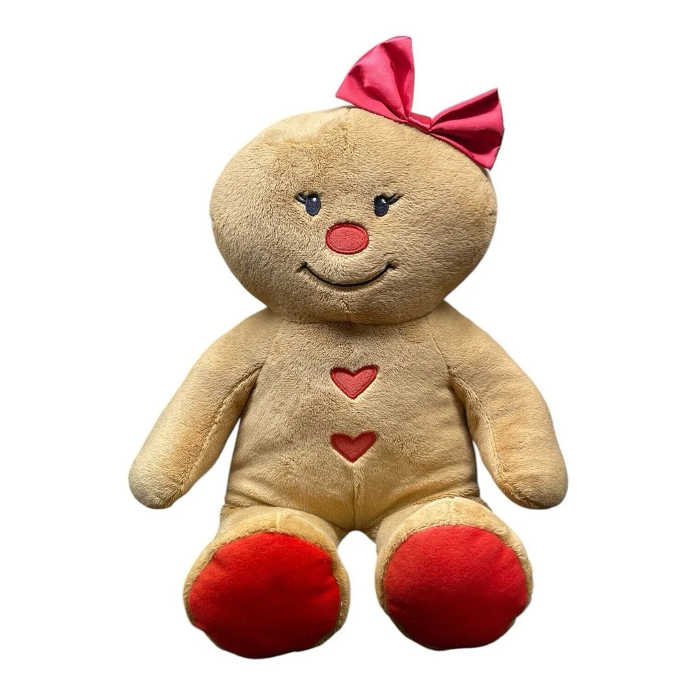 Build A Bear Gingerbread Girl Plush Red Bow Hearts Christmas Holiday Brown 2017